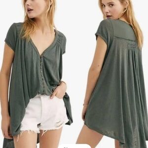 Free People Forest Green Highland Button Blouse